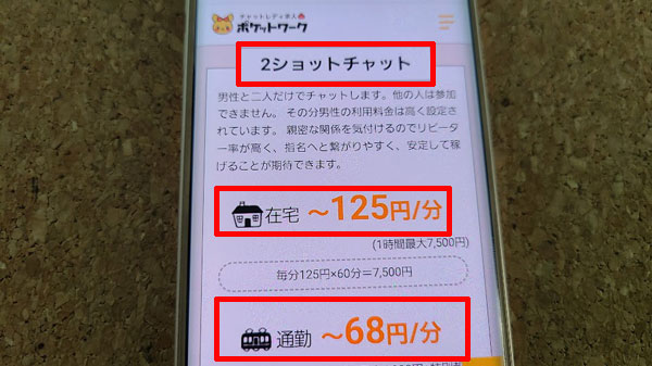 ポケットワーク　2ショットチャットの報酬は口コミでは高評価